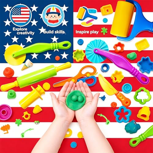 Dough and Clay Play Tools Kit for Kids, Modeling Clay Accessories for Toddlers, Animal Cutters with DIY Rollers & Safety Scissors, Dough Extruder Easy Squeeze for Kids, Ideal Home Play & Baking Set - size: 31pcs