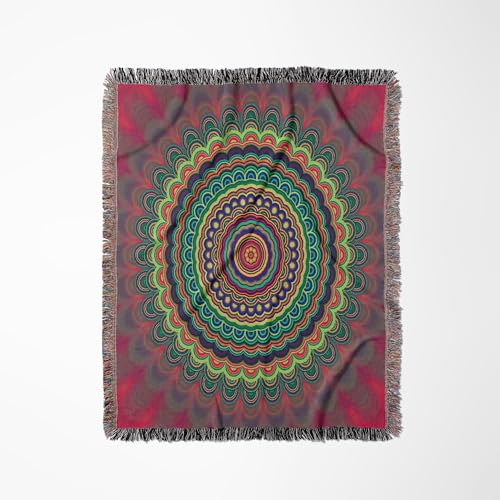 3dRose Psychedelic Hippie Mandala - Abstract Bohemian Design Woven Blanket