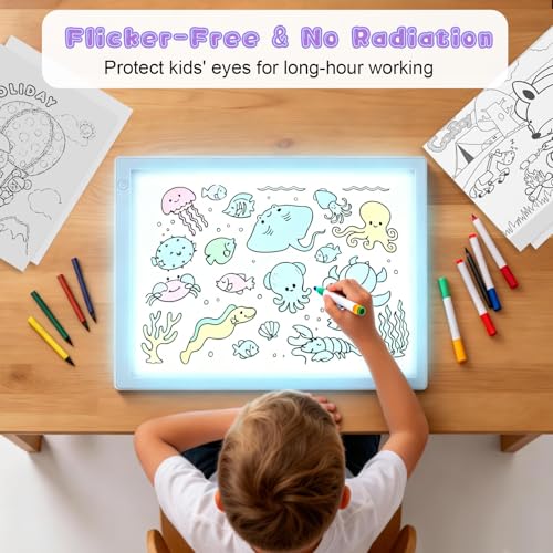 Light Up Tracing Board Kits Blue, 15" Writing Tracer Pad for Kids Ages 3-12, Drawing Tablet Supplies for Diamond Art Painting Accessories, Sketching Light Box Table for Boys Adults Holiday Gift Toys - style: 15" Kit Blue (Rechargeable)