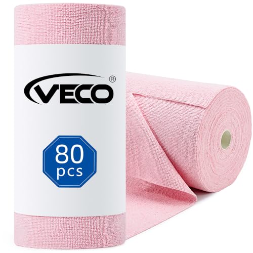 Veco Microfiber Cleaning Cloth Roll 80 PCS, 12" x 12" - color: Pink