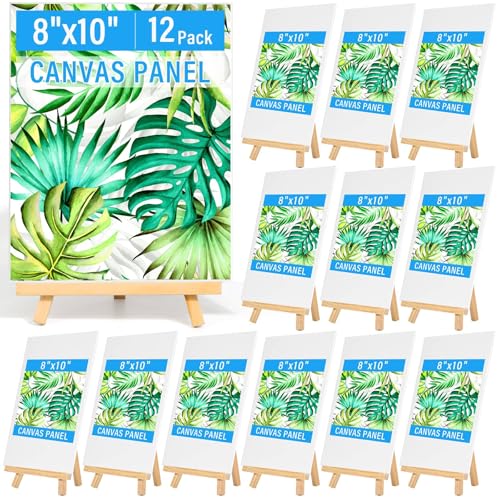 Canvas Painting Party Kit for Adults, 24 Pack 8 x 10 Inch Canvas Boards and Wooden Easels Stands for Group Painting Sip and Paint Night - style: Canvas and Easel 24