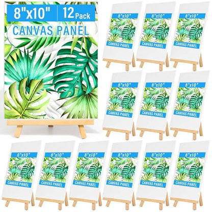 Canvas Painting Party Kit for Adults, 24 Pack 8 x 10 Inch Canvas Boards and Wooden Easels Stands for Group Painting Sip and Paint Night - style: Canvas and Easel 24