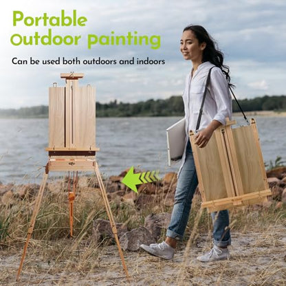 CONDA Large Wooden French Easel and Sketchbox Easel, Adjustable Tripod Easel Stand with Drawer and Palette for Artist, hobbyists, Professionals, Ideal Easel for Painting, Sketching, and Display - color: Gold