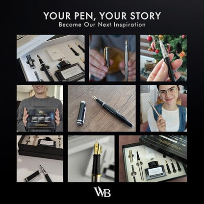 Wordsworth & Black Luxury Calligraphy Pen Set, 6 Nibs, White Rose | Fountain Ink Bottle, Cartridges & Refill Converter, Refillable, White, High End Gift for Men & Women, Journaling & Lettering - color: White Rose Gold
