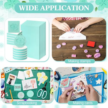 Innconee 18 Pcs Rubber Stamp Carving Blocks Linoleum Blocks 4"x6" and 2"x2" Round Square Rectangle Block Carving Kit for Stamp Crafts DIY Project(Green) - color: Green