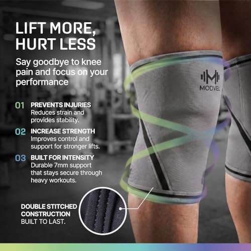 Modvel 7mm Neoprene Knee Sleeves for Men & Women Weightlifting & Powerlifting – Compression Knee Sleeve Support for Squats, Gym, Training – USPA, IPL Approved – Large Grey (Pair) - color: GREY, size: Medium