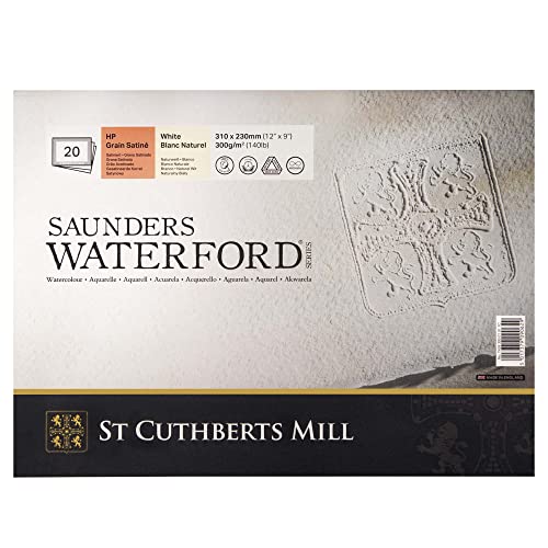 St. Cuthberts Mill Saunders Watercolor Paper Block - 12x9-inch White 100% Cotton - 20 Sheets of 140lb Hot Press Watercolor Paper for Gouache Ink Acrylic Charcoal and More