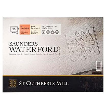 St. Cuthberts Mill Saunders Watercolor Paper Block - 12x9-inch White 100% Cotton - 20 Sheets of 140lb Hot Press Watercolor Paper for Gouache Ink Acrylic Charcoal and More