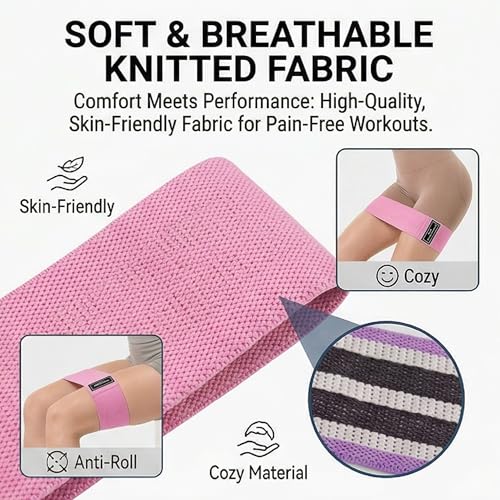 Fabric Resistance Bands for Working Out, 3 Levels Non-Slip Booty Bands for Women Men, Cotton Exercise Loop Bands for Legs and Butt, Glute Workout Squat Bands Set for Home Gym Fitness Yoga