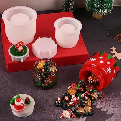 Jar Silicone Molds, Jar Resin Mold with Lids, 2 Sets of Candle Jar Molds of Different Sizes, Epoxy Resin Casting Mold for DIY Jewelry Storage Box, Candle Jar, Craft Gifts