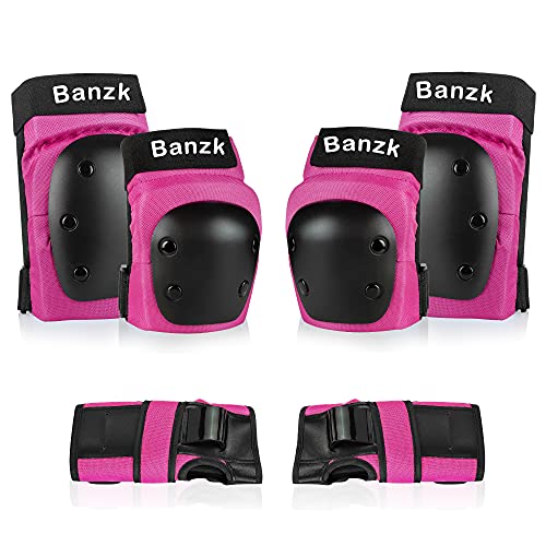 Adult Knee Pads Elbow Pads Wrist Guards for Adult Kids 6 in 1 Protective Gear Set for Skateboarding Biking Roller Skating Cycling Outdoor Sports - color: Rose Red, size: Large(132-198 lbs)