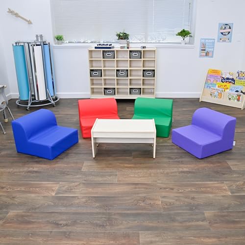 Children's Factory Flexible Seating Classroom Set, Rainbow, Set of 4 | Easy to Clean Water-Resistant Vegan Leather Kids Chair, High Density Foam Toddler Chair for Preschool, Daycare, or Playrooms - color: Rainbow, Set of 4