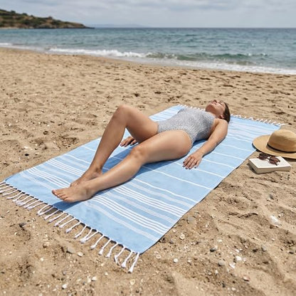 EPHESUS TOWELS Turkish Beach Towel - 38x70 inch Oversized - Sultan Design - Turkish Towel for Beach, Bath, Pool, Gym, Yoga - Prewashed, Lightweight, Quick Dry (Light Blue) - color: Light Blue