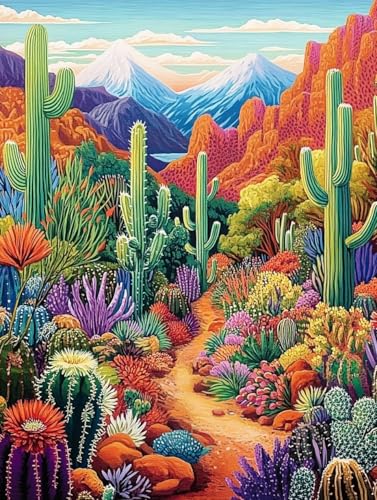Miwixy Cactus Diamond Art Kits for Adults,Desert Diamond Painting Kits,5D Full Drill Diamond Dots Paintings,Landscape Round Diamond Art Canvas for Beginners Home Wall Decor 12 x 16 Inch - color: cactus