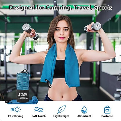 BOGI Microfiber Quick Dry Travel Sports Towel, Blue, 60"x30"+16"x16" - color: Blue, size: L:60''x30''+16''x16''