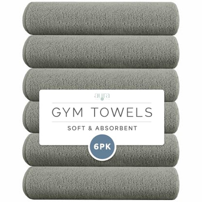 S&T INC. Microfiber Gym Towels, 6 Pack, 16" x 27" - color: Grey