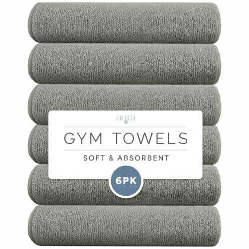 S&T INC. Microfiber Gym Towels, 6 Pack, 16" x 27" | Absorbent and Lightweight, Quick-Dry, Compact for Gym Bag, Yoga and Travel, Machine Washable - color: Grey