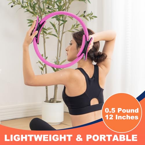 Tsikavo Pilates Ring, Pilates Ring Circle and Ball Set, 12 Inch Magic Circle Pilates Ring,9 Inch Small Exercise Ball,Resistance Bands Set, Home Pilates Equipment for Women - color: Pink