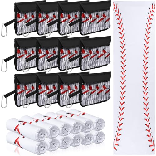Moukeren 12 Pcs Cooling Towel with Mesh Storage Bag and D Ring Hook, 40" x 12" Soft Breathable Chilly Microfiber Sport Towels for Yoga Running Gym Workout Sport Party Favors Team Gift (Baseball) - style: Baseball