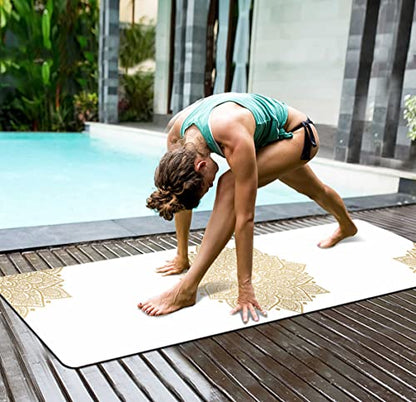 nuveti Yoga Mat Print Extra Thick TPE Non Slip Fitness Exercise Mat with Carrying Bag,72"x24" Extra Thick 6MM Exercise & Workout Mat for Yoga, Pilates Fitness and Floor Exercises - color: White