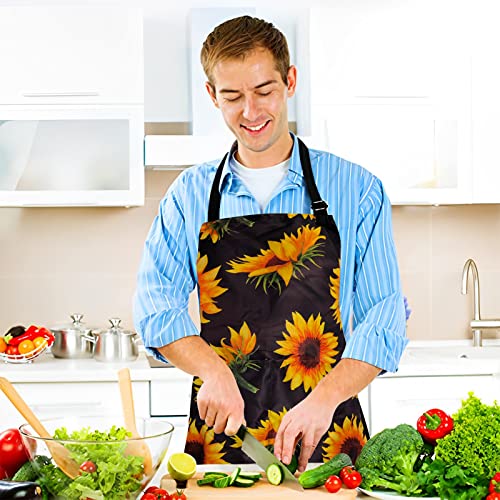 Adjustable Waterproof Apron Bib Apron with 2 Pockets Cooking Kitchen Aprons for Women Men Chef - color: Sunflowers