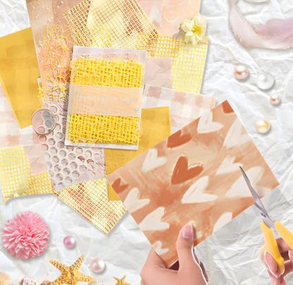 BADAO 90 Sheets Sticker Scrapbook Paper Supplies for DIY | 6 Pack Mesh Fabric Scrapbooking Kits,5.11x7.08Inch Textured Aesthetic Paper Scrap Book Material for DIY Decorative Mixed Set