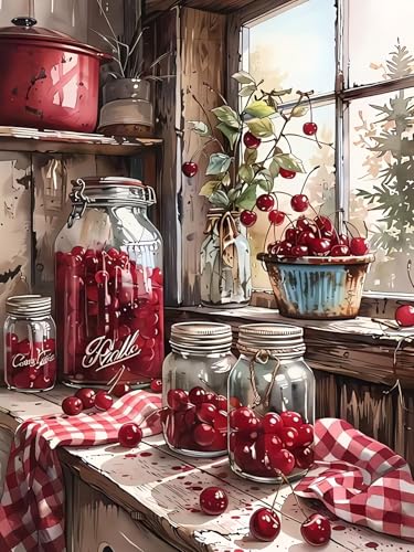 Fruit Diamond Art Kits for Adults, Cherry 5D Diamond Painting Kits for Adults, DIY Gem Painting, Dimond Art Paintings Kit, Crafts for Adults, Full Drill Diamond Dot for Home Wall Decor 12 X 16 Inch - color: CM084