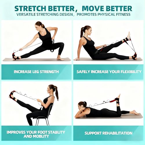 Foot & Calf Stretcher for Plantar Fasciitis Relief, Adjustable Stretching Strap & Foot Rocker Combo for Achilles Tendon, Heel Pain, Hamstring & Muscle Recovery – Physical Therapy Stretching Device for Home Use