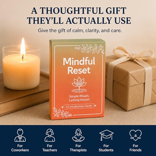 52 Mindfulness Cards for Stress Relief & Everyday Calm, 60-Second Self Care Prompt Deck for Gratitude, Grounding & Meditation, Wellness Gifts for Women and Men