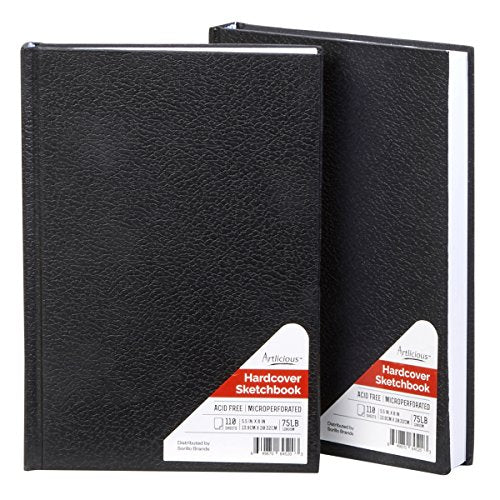 Artlicious Hardcover Sketch Book 2 Pack, 5.5" x 8" Black Drawing Books, 110 Sheets Each, 120 GSM Acid-Free Paper, Hardbound Sketchbooks for Pencil, Graphite, Charcoal & Pen