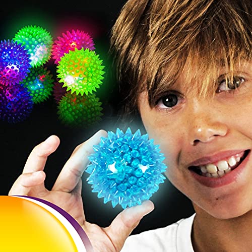 JA-RU Light Up Rubber Spike Balls Fidget Toy (4 Pk) 695-4p | Flashing Lights Bouncing Sensory Ball for Kids. Bulk Fidget Toy, Plus 1 Bouncy Ball. - size: 4 Pack