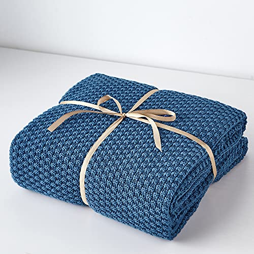 Longhui bedding 100% 면 니트 담요 - 블루, 부드럽고 아늑함, 세탁기 사용 가능, 152.4cm x 203.2cm(60 x 80인치) - 거실, 소파, 침대 또는 여행에 적합 - color: 블루., size: 60" x 80", Oversized