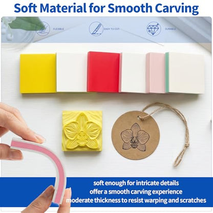 21Pcs Linocut Kit for Printmaking, 14Pcs Rubber Block Stamp Carving Blocks and Linoleum Carving Tools for DIY Crafts & Art Projects