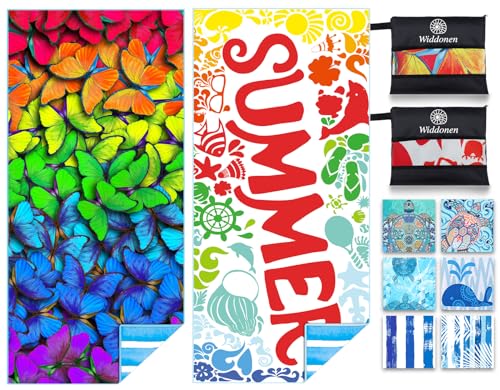 Widdonen Microfiber Beach Towel,Compact 2 Pack-71x32 Inch with Bag Travel - color: 2 Pack Colorful Summer M