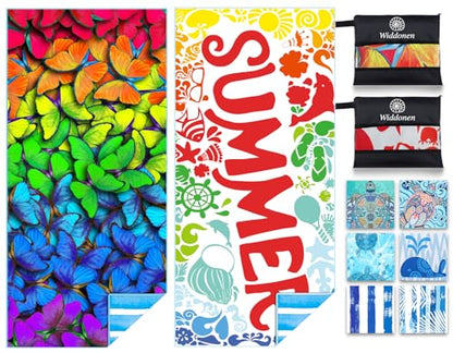 Widdonen Microfiber Beach Towel,Compact 2 Pack-71x32 Inch with Bag Travel - color: 2 Pack Colorful Summer M