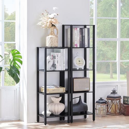 YUFAM 4 Tier Small Bookshelf, Narrow Tall Shelf, Wooden Book Shelf, Black - color: Black, size: 4-Tier