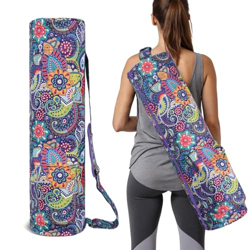 Yoga Mat Bag Full-Zipper Yoga Mat Carrier with Extra Wide Adjustable Strap 2 Multi-Functional Storage Cargo Pocket Stylish & Functional Yoga Bag Pilates Bag for Women & Men - color: Paisley