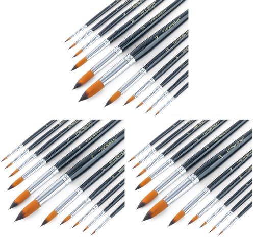 Transon 11pcs Round Paint Brush Basic Set for Watercolor, Acrylic, Gouache, Ink, and Tempera Painting (Pack of 3) - size: Round 11 PCS (Pack of 3)