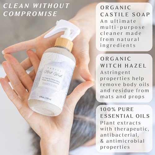 Organic Yoga Mat Cleaner Spray | 8oz Summer Bloom with Microfiber Cloth | Made in the USA | Safely and Effectively Cleans All Mats and Pilates + Yoga Accessories