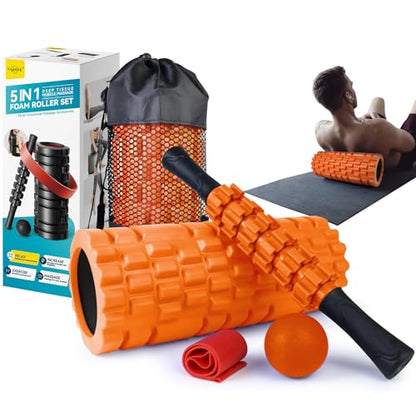 Krightlink 5 in 1 Foam Roller Set Trigger Point Exercise Foam Roller - color: Orange Black