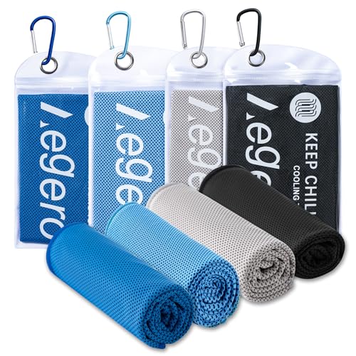 4Pack Cooling Towel 40"x12" Cooling Neck Wraps,Soft Breathable ChillyTowel - color: Light Blue/Grey/Black/Deep Blue