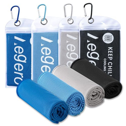 4Pack Cooling Towel 40"x12" Cooling Neck Wraps,Soft Breathable ChillyTowel - color: Light Blue/Grey/Black/Deep Blue
