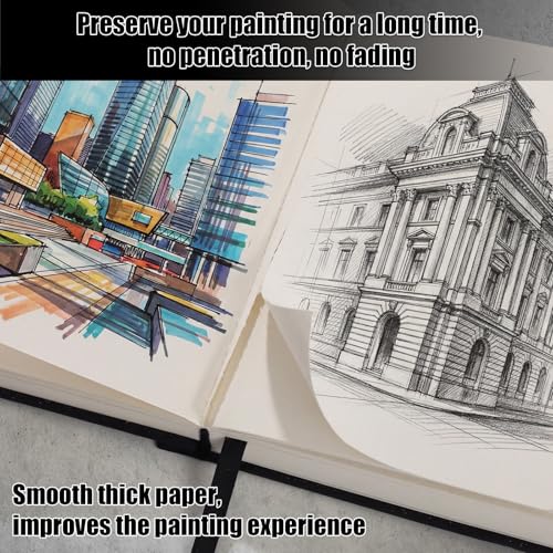 Hardcover Sketchbook 5×7 in, 180 GSM, 80 Sheets/160 Pages, Black | Acid-Free Heavy Paper, Pu Cover, Perforated Pages, Elastic Closure, Back Pocket, for Drawing & Sketching - size: 5×7 Inch (1 Pack)