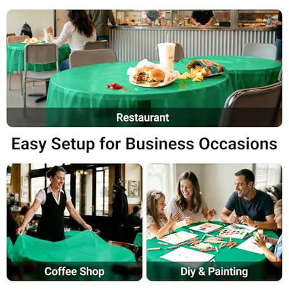 Auros 10-Pack Green Plastic Table Cloth, 84" Round Disposable Table Cover | Waterproof, Spill-Proof & Throw Away Table Cloth, Easy Cleanup for Party, Birthday, Wedding, Graduation, Picnic, Kelly Green - color: Kelly Green, size: 84" Round