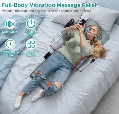 Full Body Massage Mat with Heat, Shiatsu Neck Massager, Body Massager Pad Cushion for Bed & Recliner, Back Massage with Vibration Therapy for Total Body Relaxation