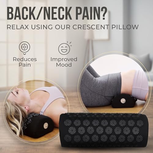 Acupressure Mat and Pillow Set with Mini Pad – Full Body Pain Relief | Mini pad targets hard-to-reach areas like feet, hands and neck for precise pressure relief - color: Black