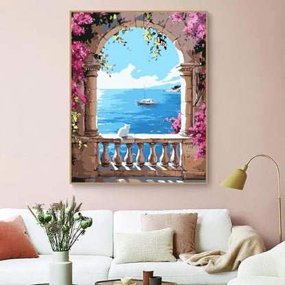 ZRIZQ Landscape Paint by Numbers Kits for Adults Beginner,Scenery,16x20 | Full set with wooden brushes,rolled canvas,rich paints.Calming activity.Beginner friendly.Just open and paint. - color: 16"X20"Rolled Canvas(Frameless)-Landscape 14