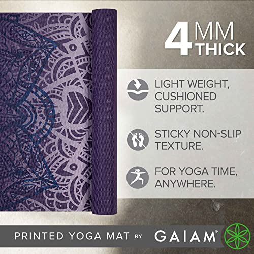 Gaiam Yoga Mat Classic Print, 4mm Non-Slip Mat | Lightweight 4mm print yoga mat with non-slip grip. Ideal for yoga, Pilates & floor workouts at home or studio. - color: Purple Lattice