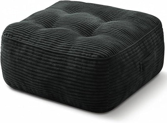11" Thick Washable Floor Pillow for Adults, Yoga & Meditation Cushion with Handle, Square Large Pillows Seating with Removable Tufted Corduroy Cover for Tatami Living Room Board Games (Black) - color: Black