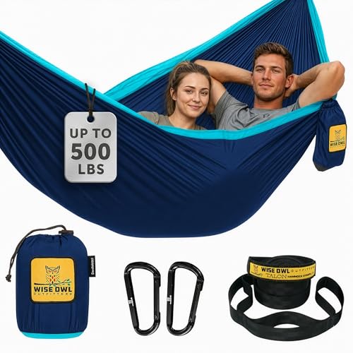 Wise Owl Outfitters Hammock for Camping Double Hammocks Gear for The Outdoors Backpacking Survival or Travel - Portable Lightweight Parachute Nylon DO Navy & Lt Blue - color: Navy & Light Blue, size: Double